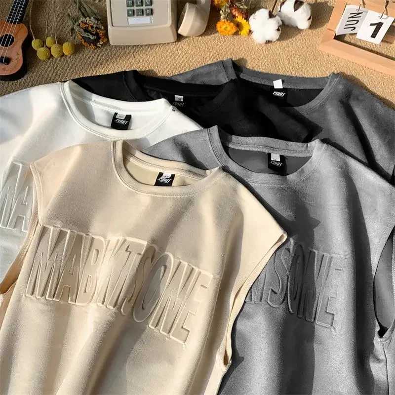 2024 Heavy suede vest men summer high end feeling ins ruffian handsome casual loose sports sleeveless T-shirt mens clothingT250318