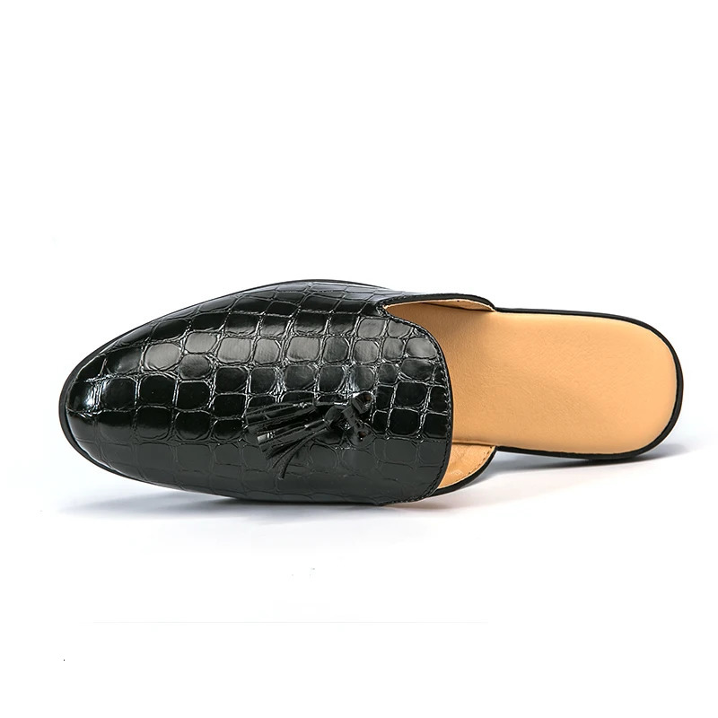 Summer Men Half Loafers Fashion Tassel Breathable Slippers Man Outdoor Lightweight Mules Cool Half Shoes for Man Leather Sandals 250306