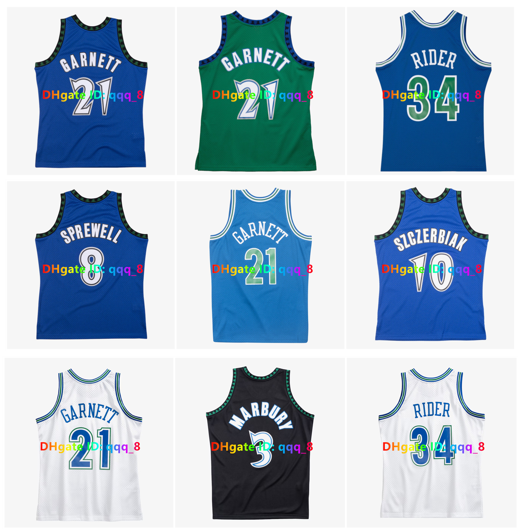Kevin Garnett Timberwolve Throwback Minnesotass Basketball Jersey Stephon Marbury Isaiah Rider Wally Szczerbiak Latrell Sprewell Blue White Black Size S-3XL