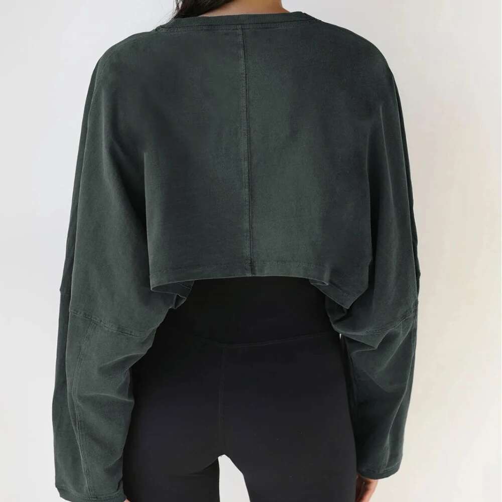 hoodie hoodie Women Sports Crop Top T-Shirts Gym Yoga Loose Tops Long Sleeve Sportswear Workout Clothing Fiess Smock Spring Autumn jacket jacket