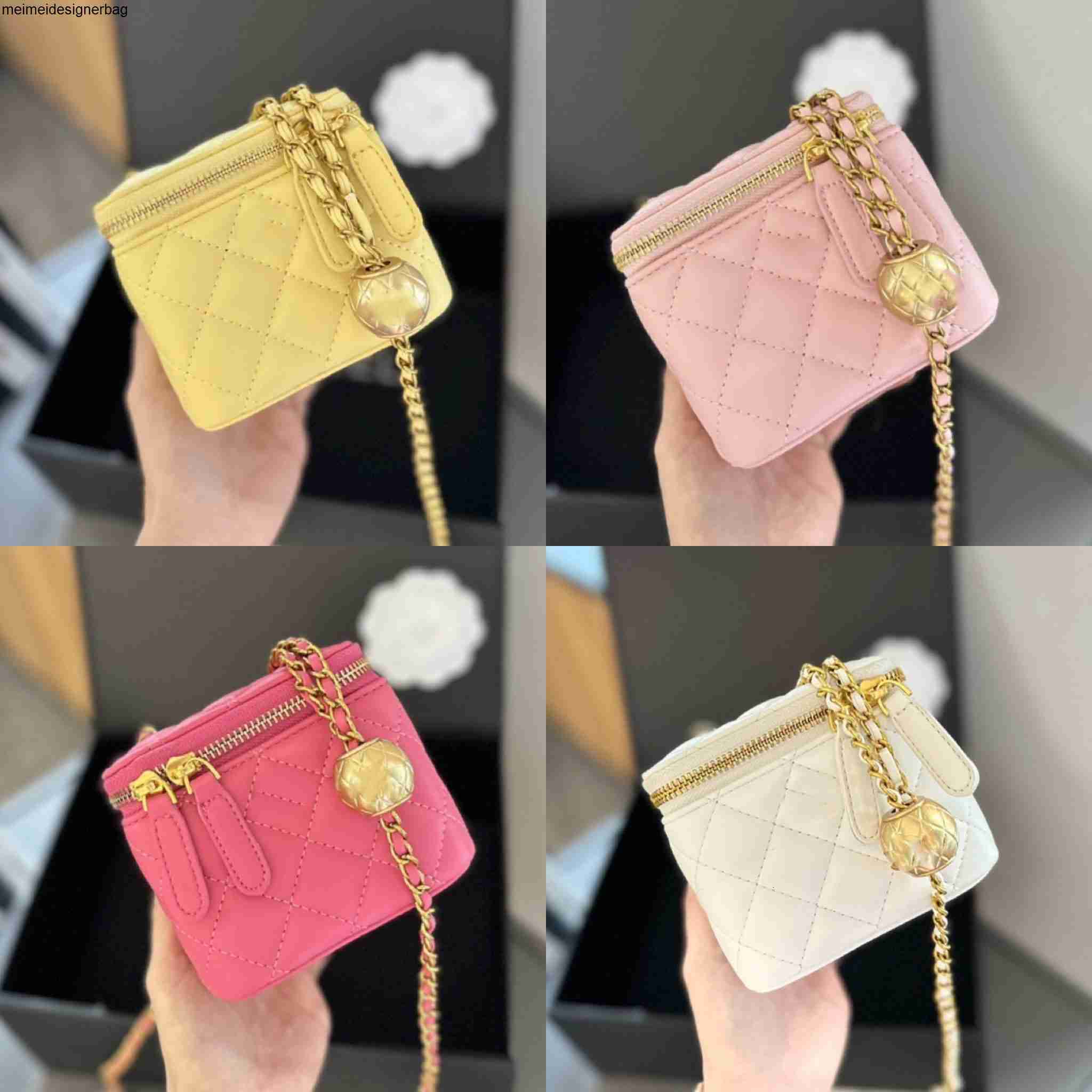 Designer Golden Ball Mini Women CC Cosmetic Bag Adjustable Crossbody Chain Leather Quilted Handbag Coin Purse Shopping Makeup bag 11CM good