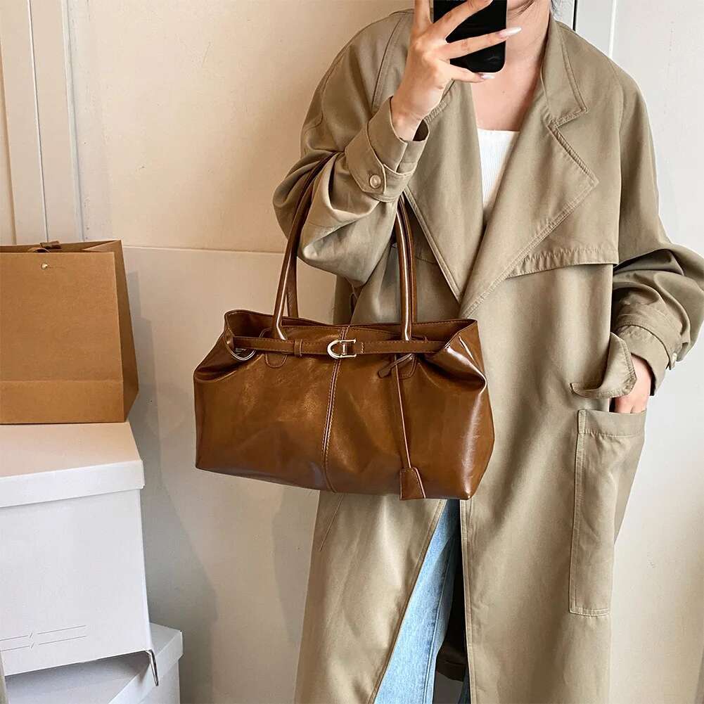 PU Leather Shoulder Slouchy Top Handle Retro Bags Fashion Satchel Bag For Women Work Shopping Travel