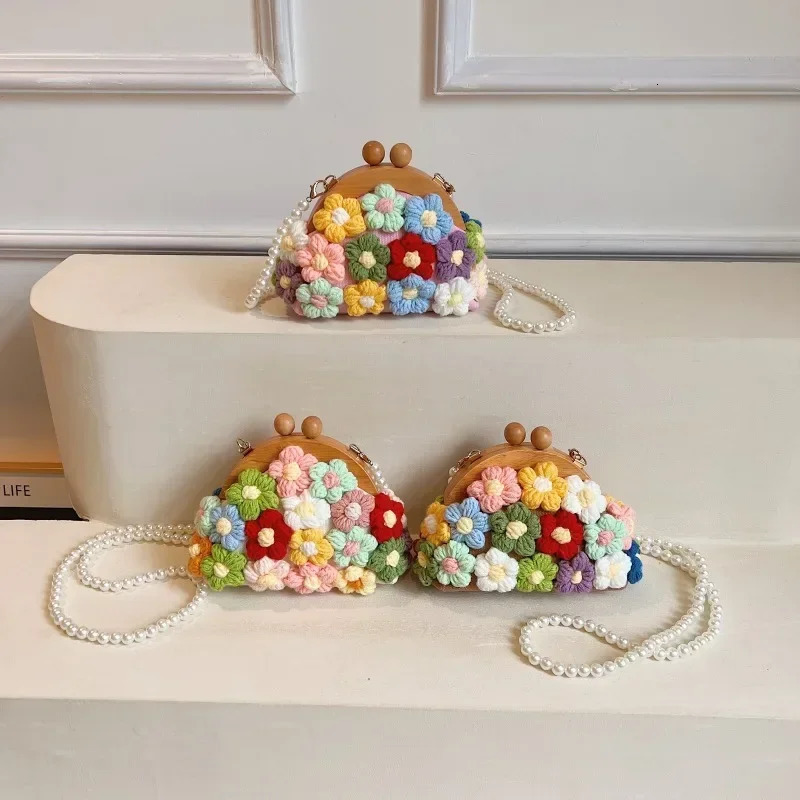 Flower pearl personalized canvas cross body bag with flower shell wood shoulder 2025 selling womens 250227