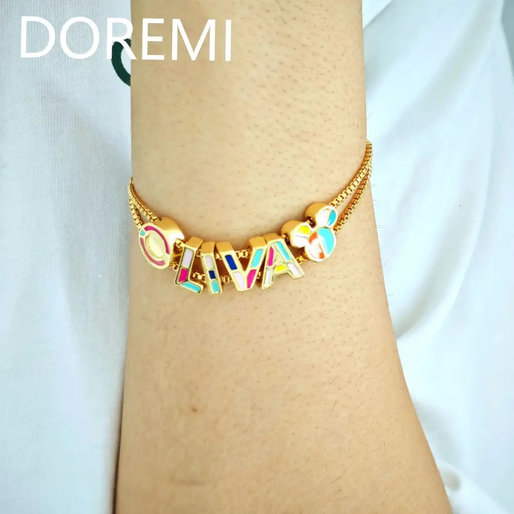 Doremi enamel letter bracelet custom slider name chain heart-shaped colored letters DIY womens bracelet 250303