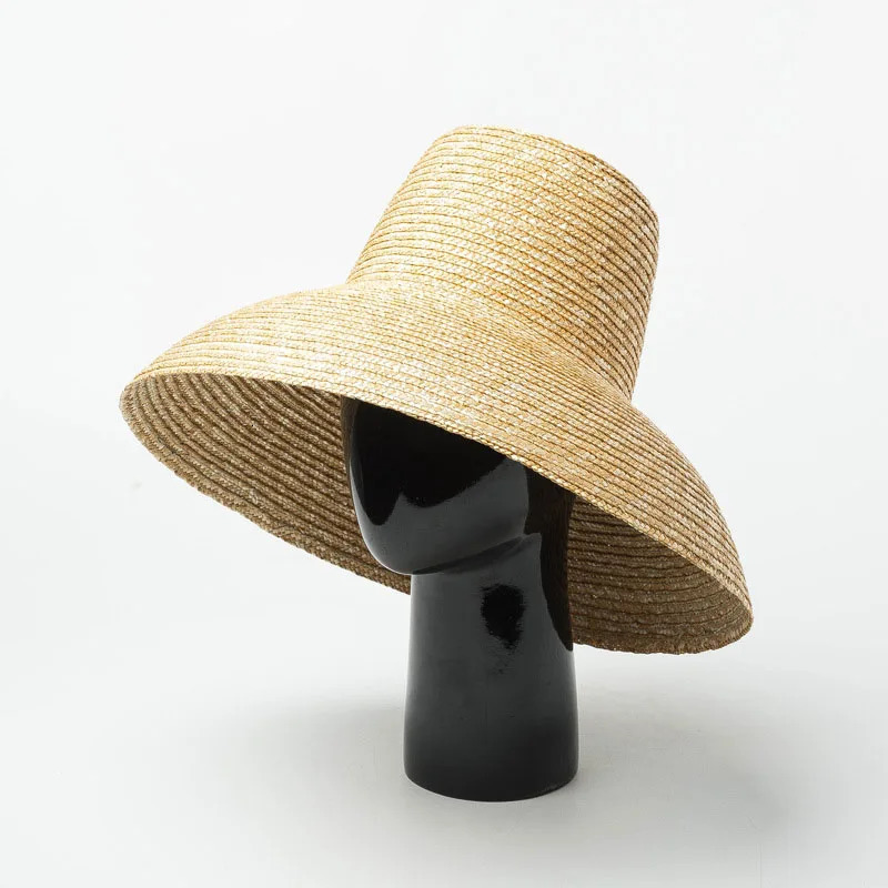 Lamp Shape Sun Hat for Women Big Wide Brim Summer Beach Hat Ladies High Top Straw Hat UV Protection Derby Travel Hat250305