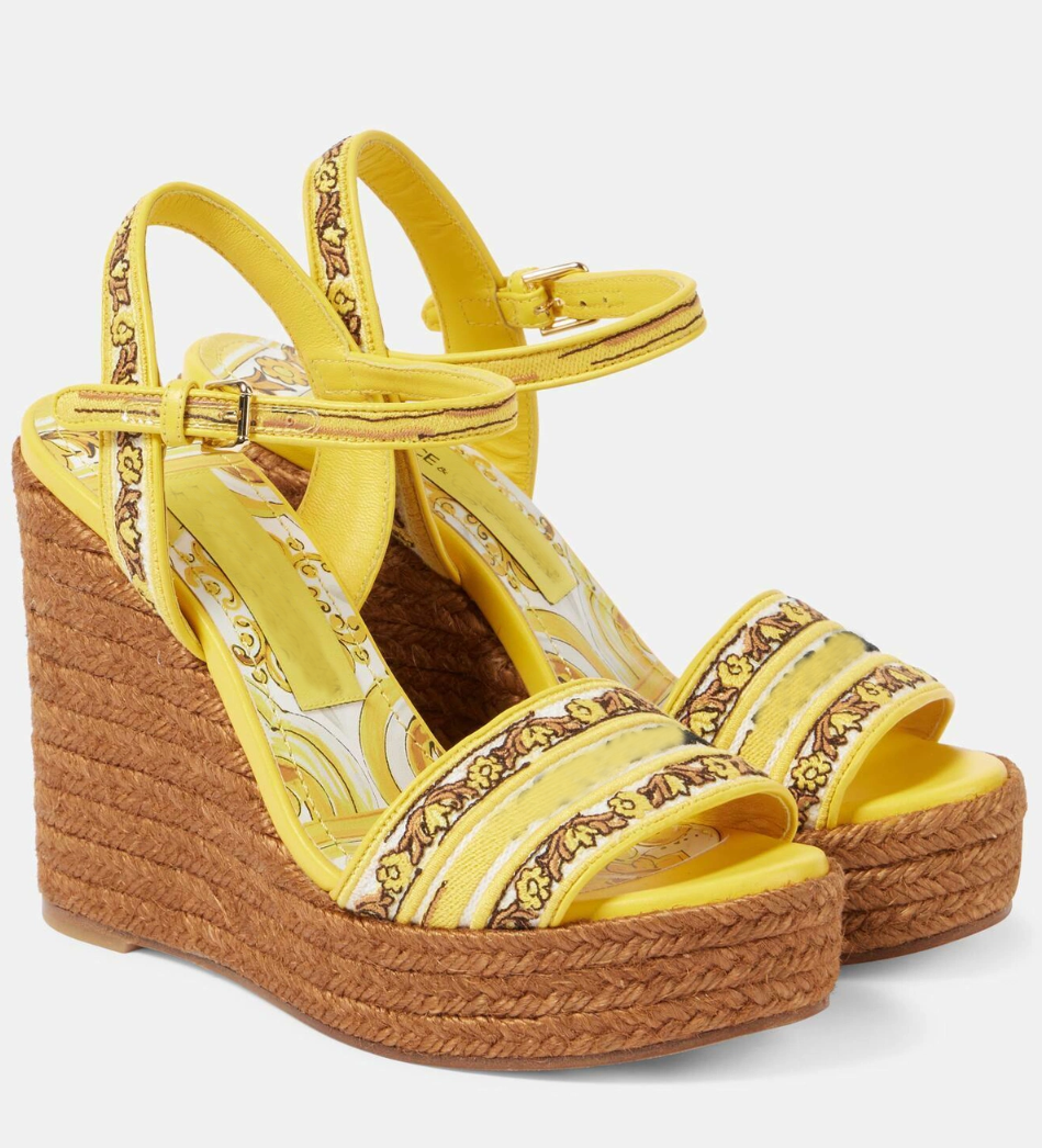 Famous Brand Floral Satin Women Wedge Espadrilles Capri Cava Printed Leather Open Toe Ankle Strap Platform Sandals Comfort Party Dress Lady Elegant Walking