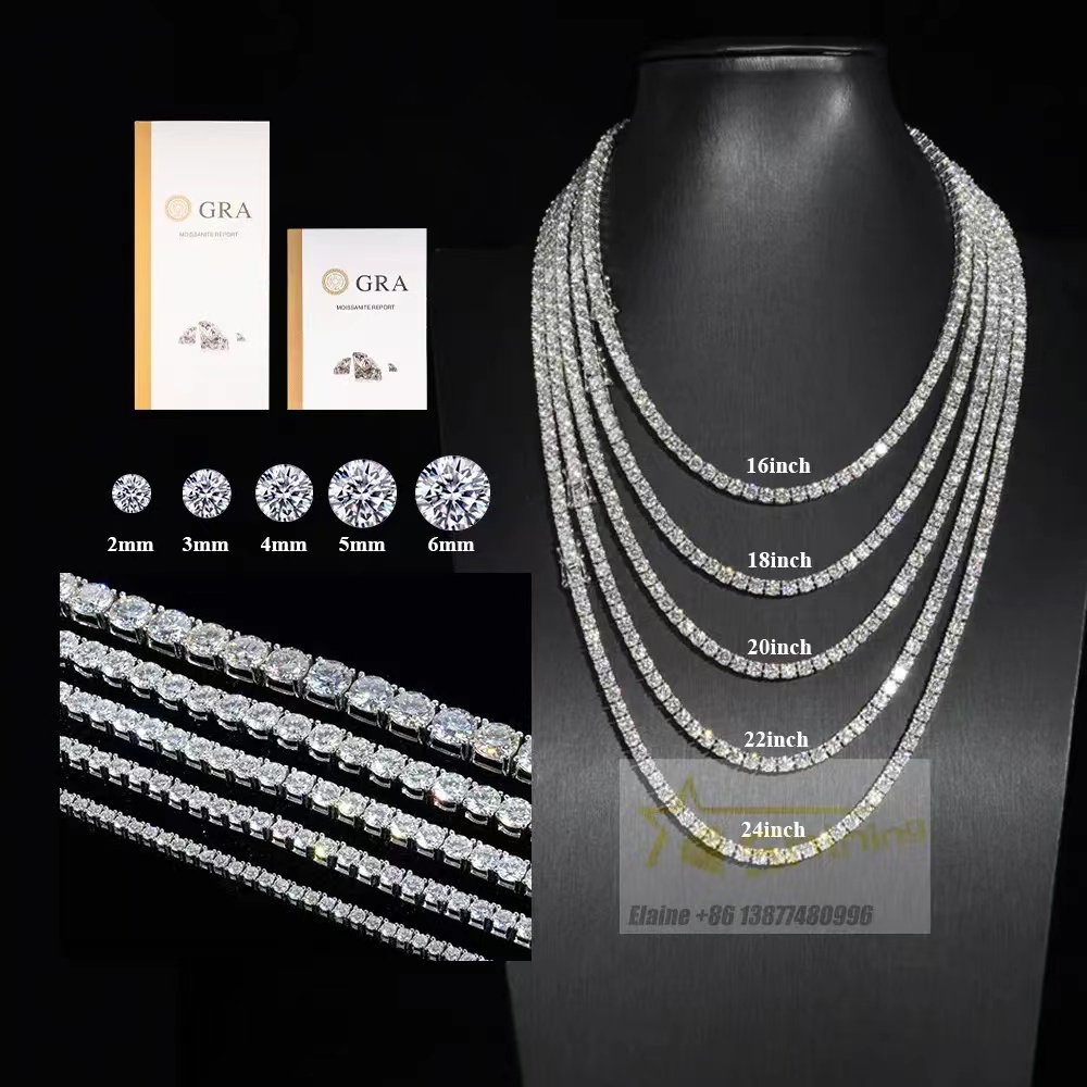 moissanite bracelet necklace tennis chain Hip Hop necklace fashion Jewelry Pass Diamond Tester 4mm vvs moissanite iced out cuban chain for men women
