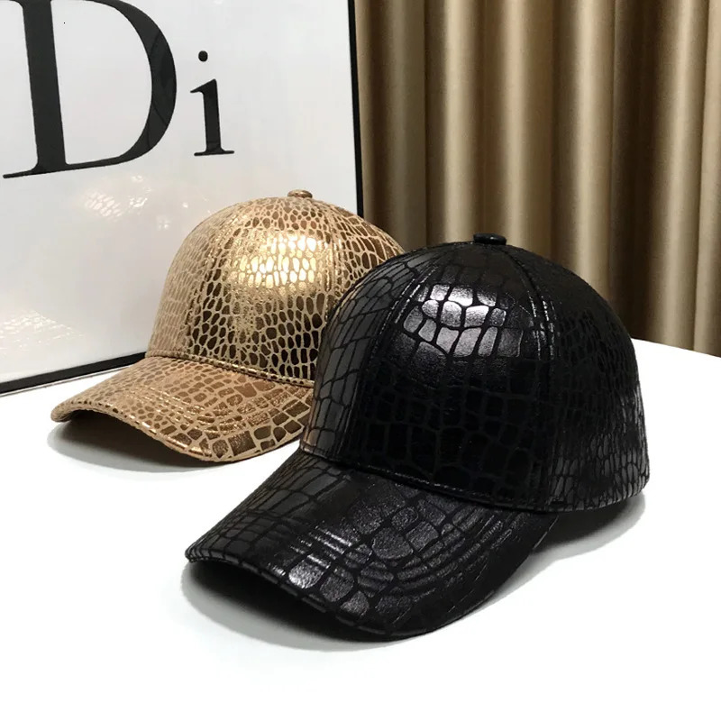 Female Spring Autumn Korean Plaid Hard Leather Unisex Adjustable Baseball Cap Casual Fashion Black Gold Cap 250306