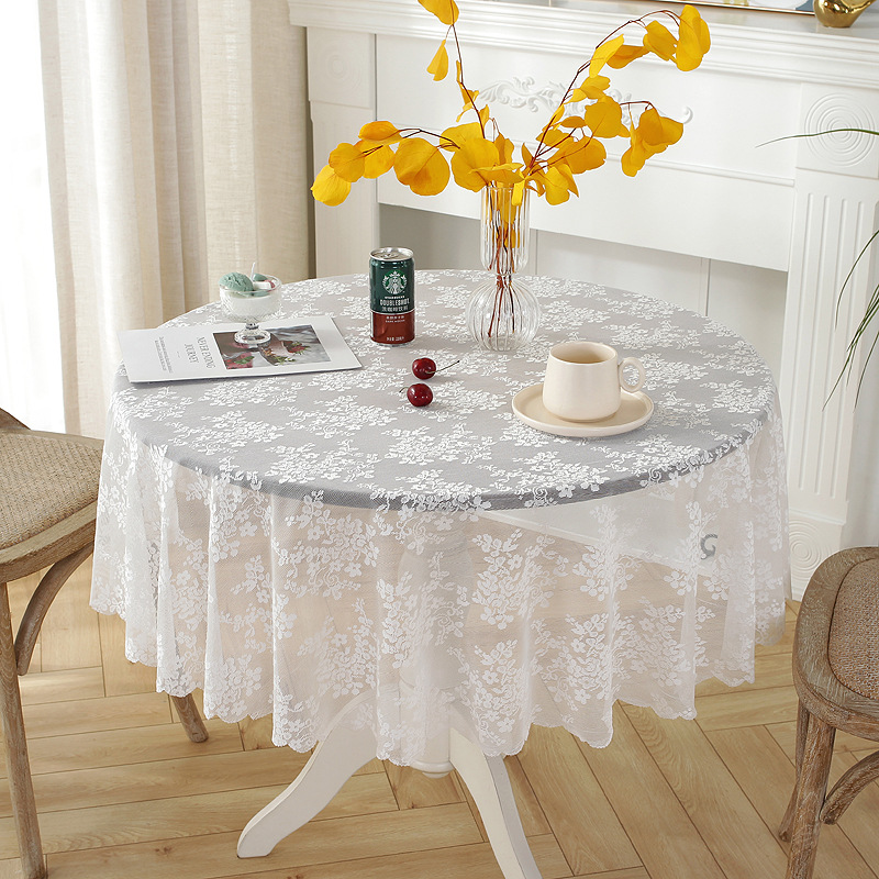 Lace Tablecloth Dinning Table Round Retro White Cover
