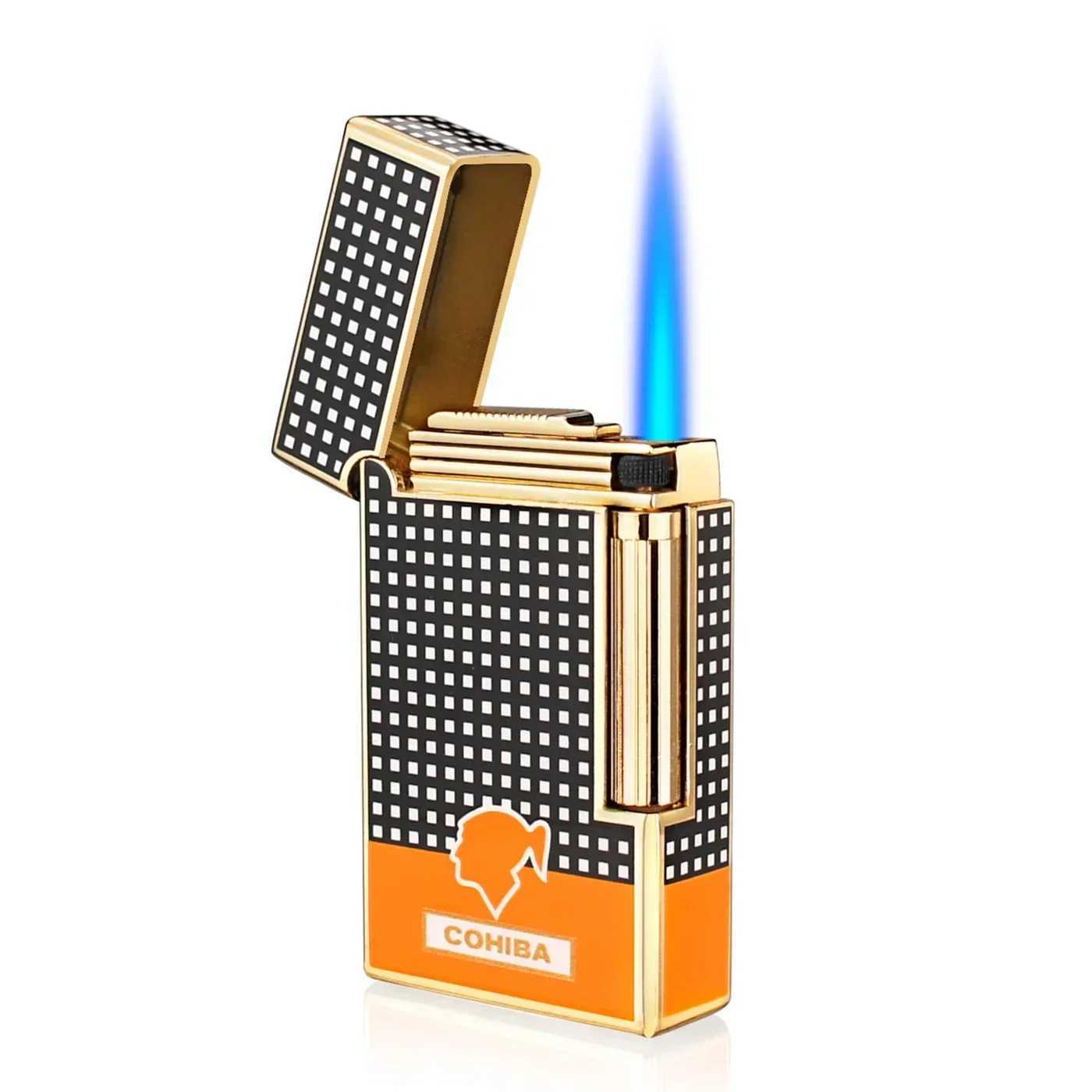 Metal Cigar Lighter Windproof Grinding Wheel Firestone Torch Jet Flame Inflatable Butane Gas Lighter Cigar Accessories Gift BoxC250307