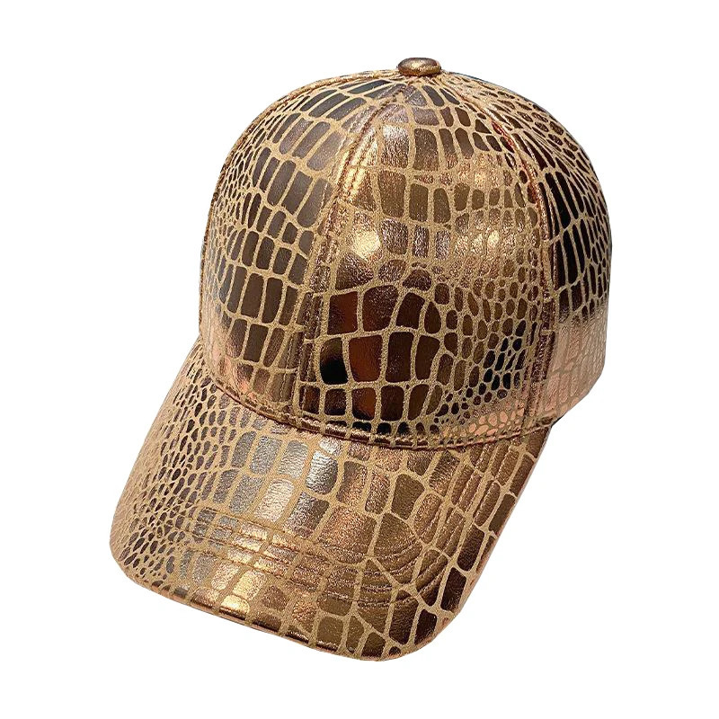 Female Spring Autumn Korean Plaid Hard Leather Unisex Adjustable Baseball Cap Casual Fashion Black Gold Cap 250306