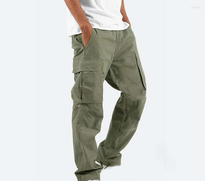 Men's Pants Outdoor Mens Cargo Black Cotton Pure Color Overalls Streetear Men Straight Trouser Pocket Sweatpants 5XL