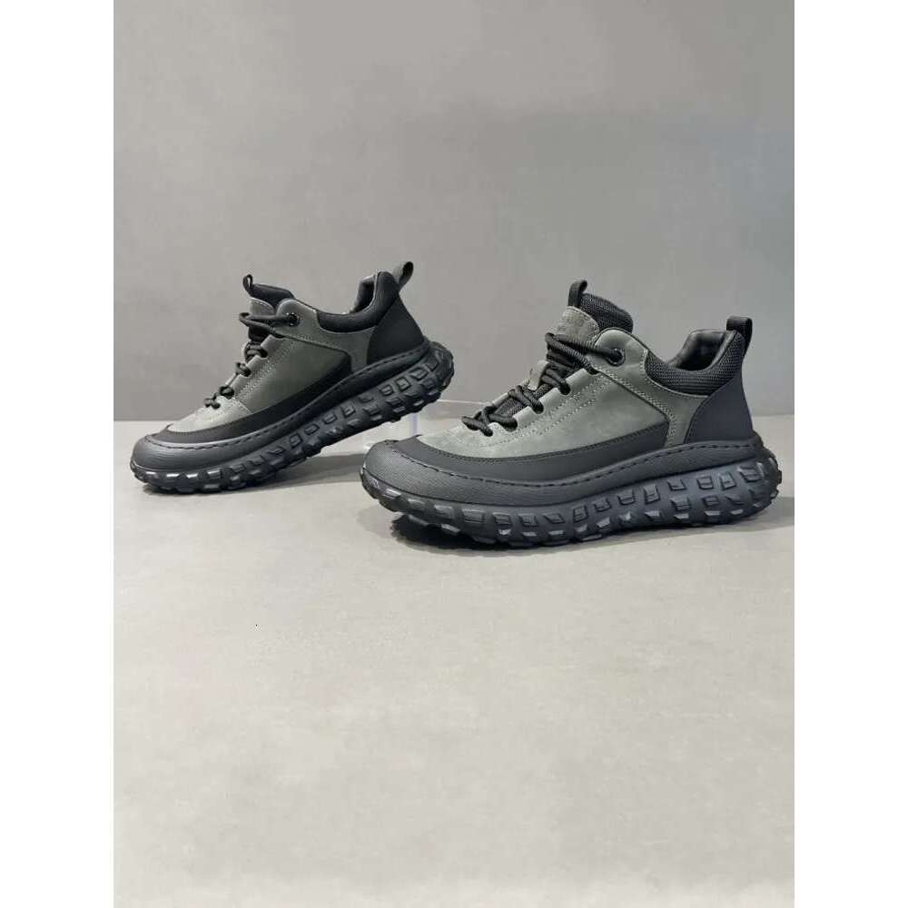 Mens Outdoor Antiskid Running Lace Up Thick Platform Genuine Leather Spliced Joggers Training Athlete Sport Shoes
