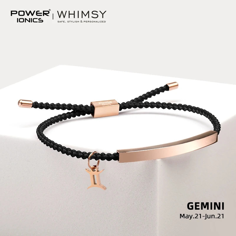 Power Ionics Trend 12 Zodiacs 18K RoseGold Plated Unisex Slim Souvenir Bracelet Free Engrave 250303