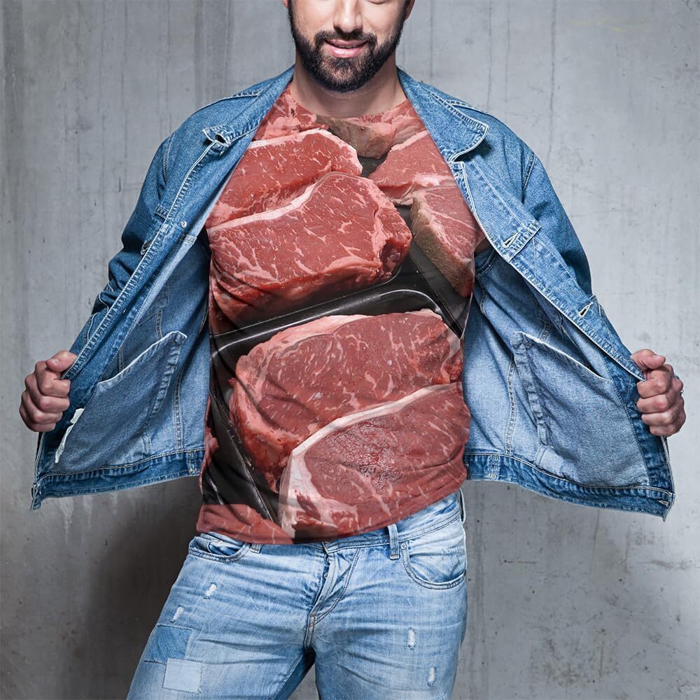 Mens T shirt Food Pattern Pure Cotton Creativity Men's T-Shirts Interesting 3D Printing Unisex T Shirt Moisture Wicking Comfort Tops tee Casual t