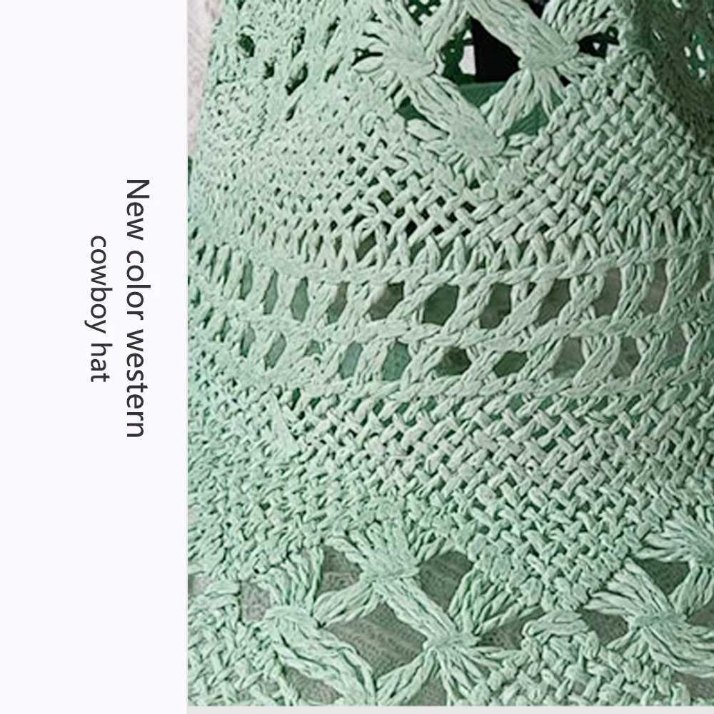 Melesh Western Womens Mint Green Cowboy Hat Straw Cowboy Hat Plasticity Strong Wide Brim Sunshine Beach Western Cowboy Hat W250307