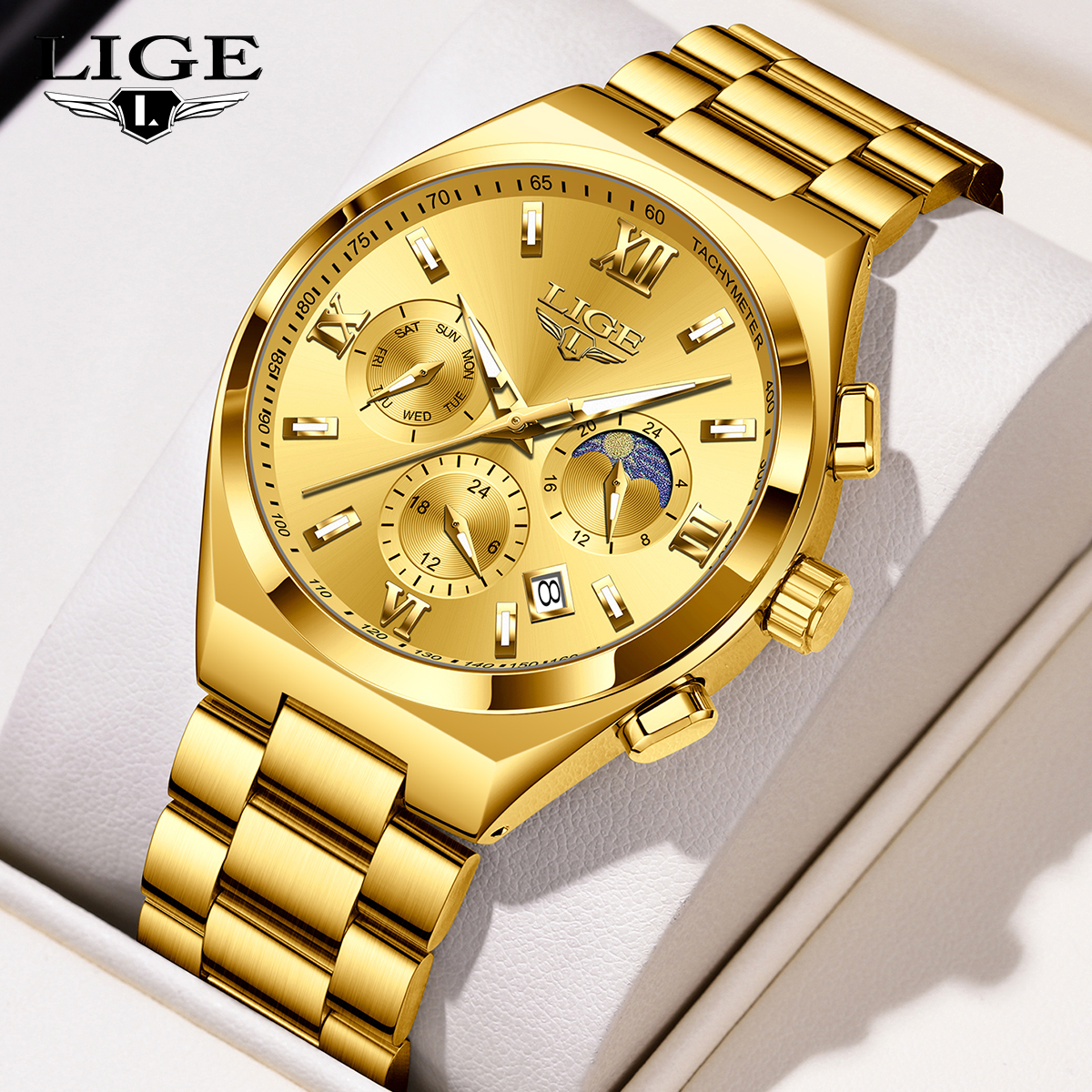 LIGE New Men's Multi functional Waterproof Calendar Quartz Watch Night Light Men's Business Master Watch Fashion Sports Chronograph