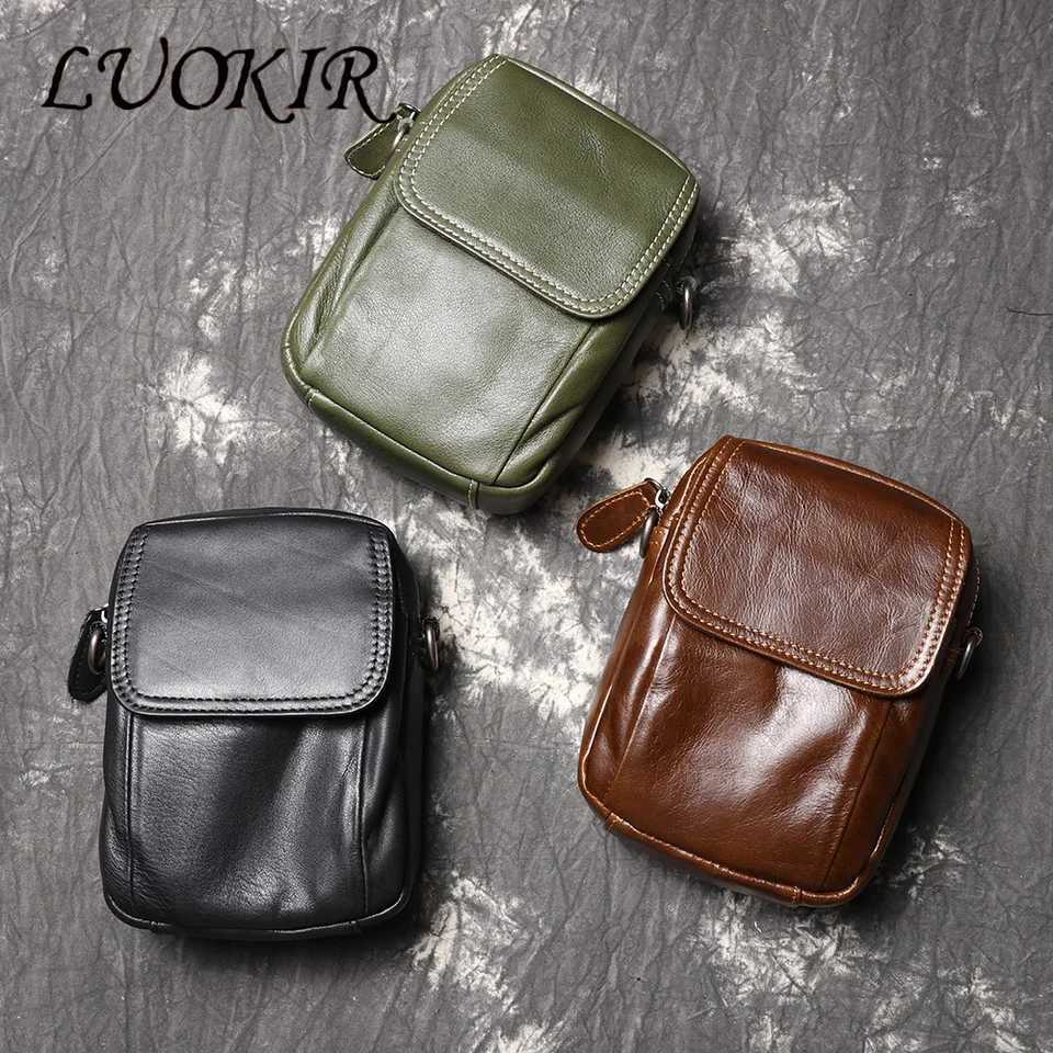 LUOKIR Retro Leather Crossbody Bag Casual Shoulder Bag Top Layer Cowhide Simple and Versatile Waist Bag Mobile Phone BagC250307