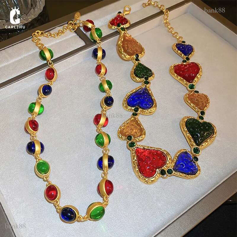 Chokers Punk Colorful Resin Love Heart Beads Choker Necklace Statement Girlfriend Gift Gold Color Vintage Jewelry Collier Femme 23