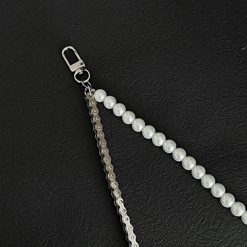 punk style pearl double-layer mens and womens hip-hop fashion metal pants waist chain accessories 250306