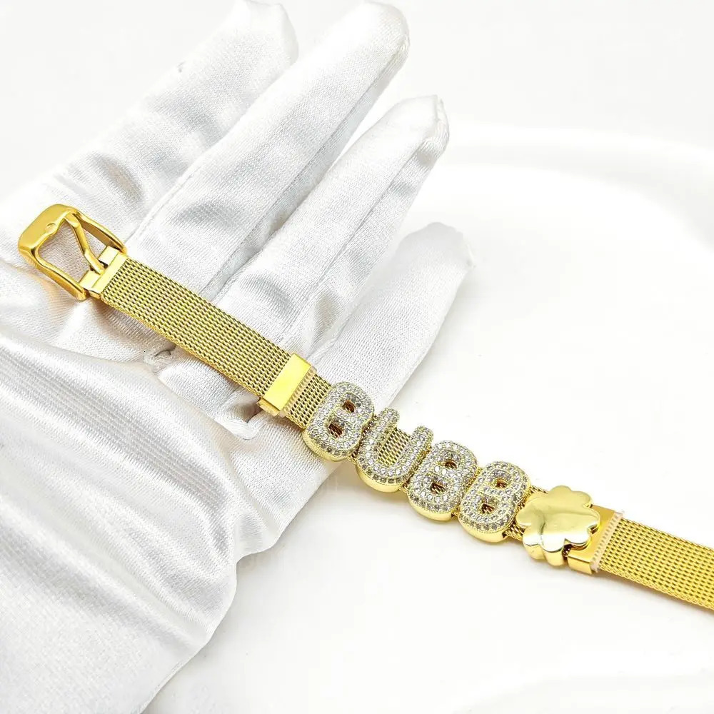 Doremi personalized letter name bracelet womens watch 18k gold chubby balloon bubble DIY zircon letter bracelet watch jewelry 250303