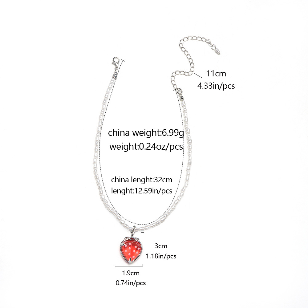 Strawberry heart pearl necklace colorful girl beaded lockbone chain for couple necklace