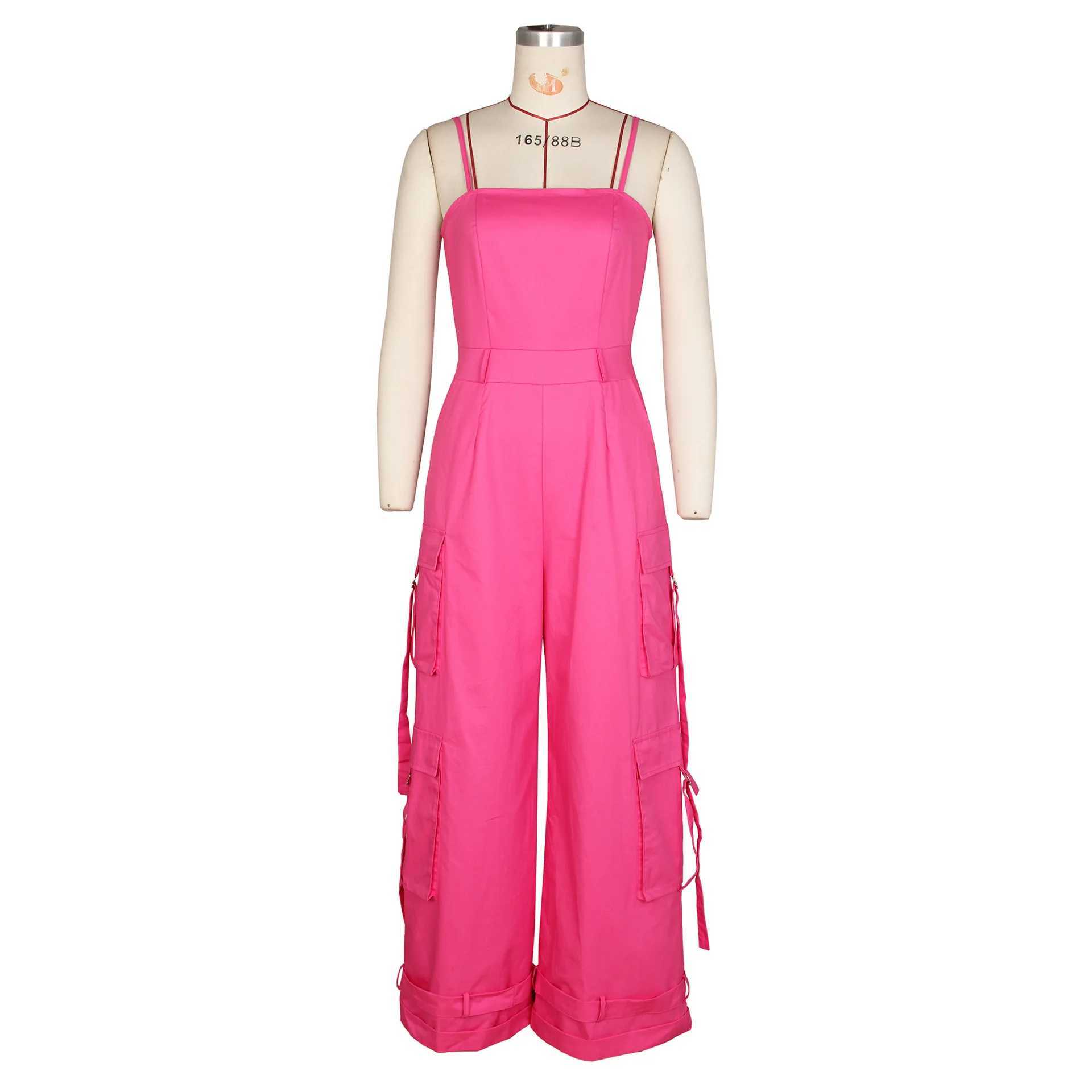 lti Pockets Wide Leg Cargo Jumpsuit Sexy Women Spaghetti Strap Ele Streetwear Casual Overalls RomperXJ250307