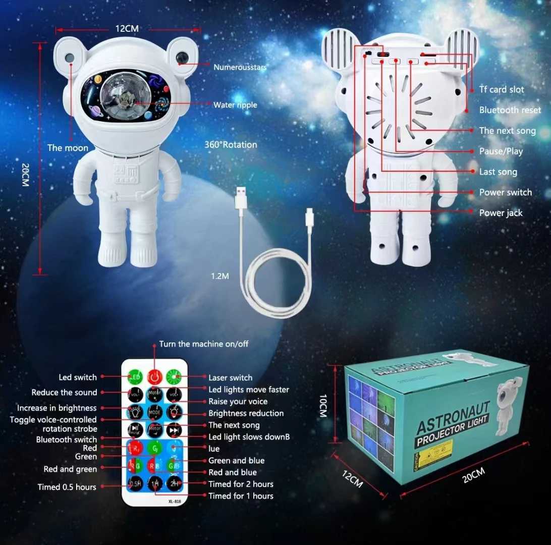 New Arrival Bluetooth Astronaut Star Light Projector LED Bedroom Ambiance Night Light Aurora Moon Nebula Galaxy Lighting for Kids Z250307