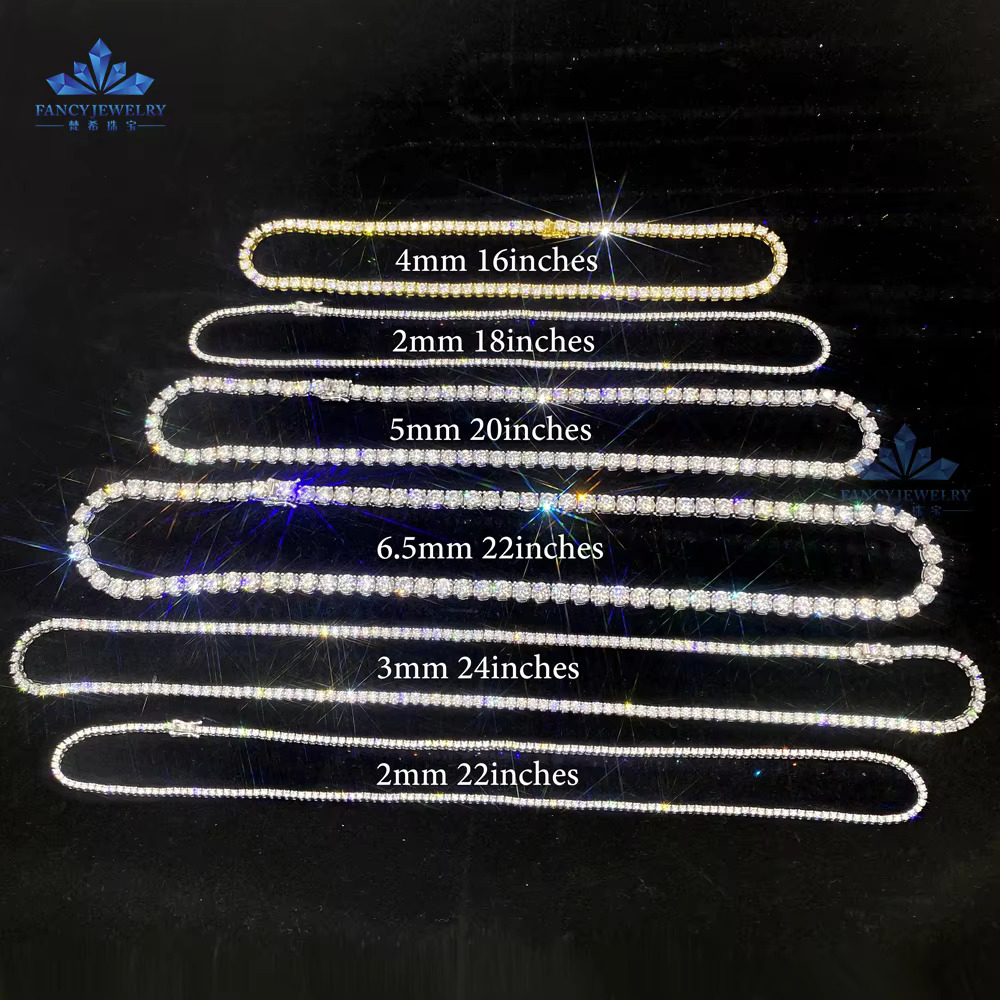 Fast Delivery High Quality Moissanite Tennis Chain 2mm 3mm 4mm 5mm 6.5mm Shining Brightly D VVS Moissanite Women Men Necklace