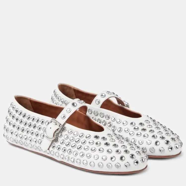 Womens Glitter Shoes with Buckle Strap Rhine Ballet Flats Crystal Ballerina Shoes Cfortable Fem Casual Shoes Y250307