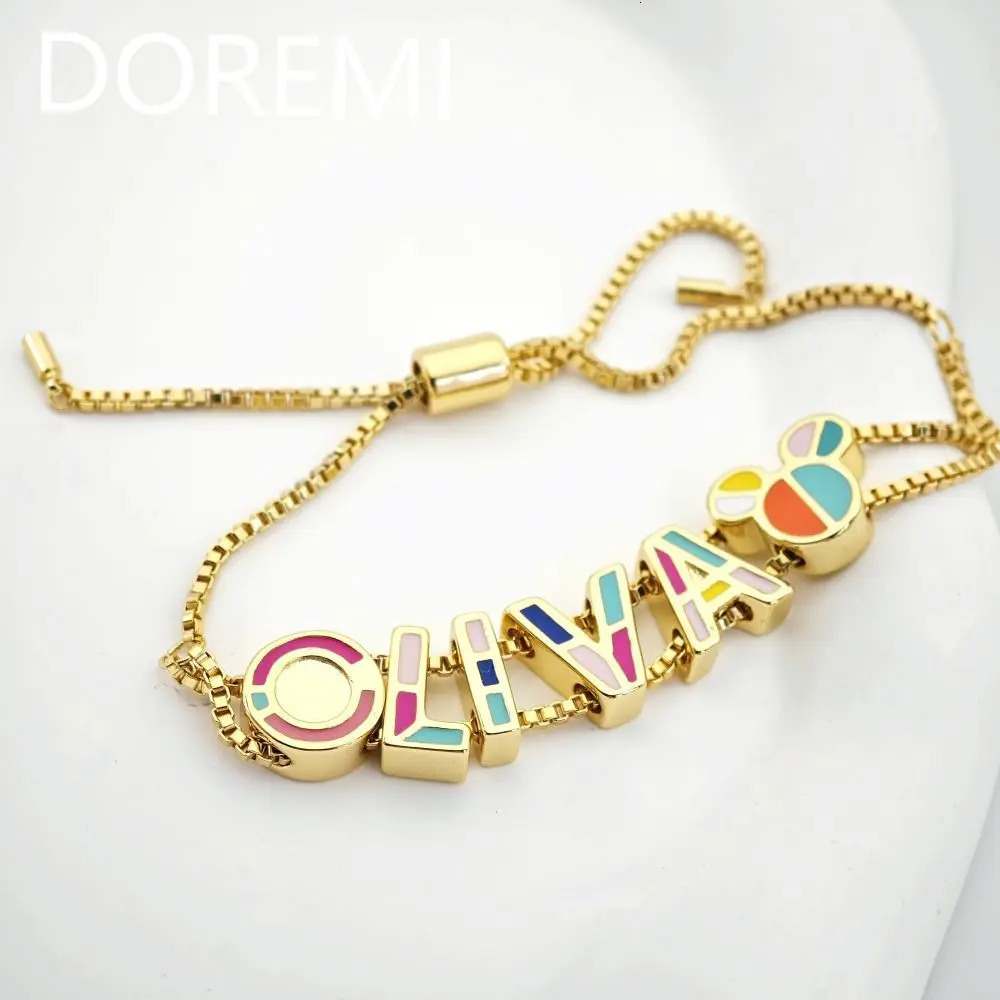 Doremi enamel letter bracelet custom slider name chain heart-shaped colored letters DIY womens bracelet 250303