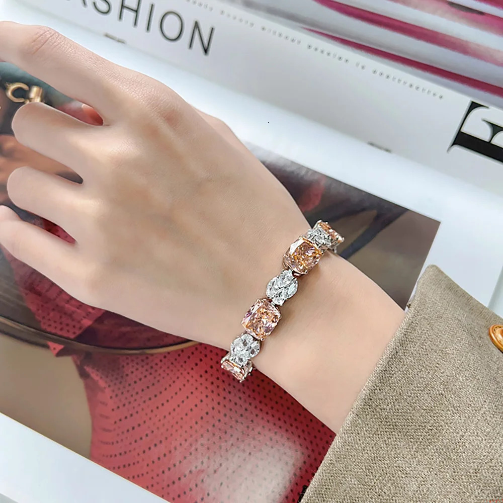 Retro 10*12mm Tourmaline Pink Quartz Sapphire Bracelets for Women Cocktail Party Fine Jewelry Lady Anniversary Gift Accessories 250303