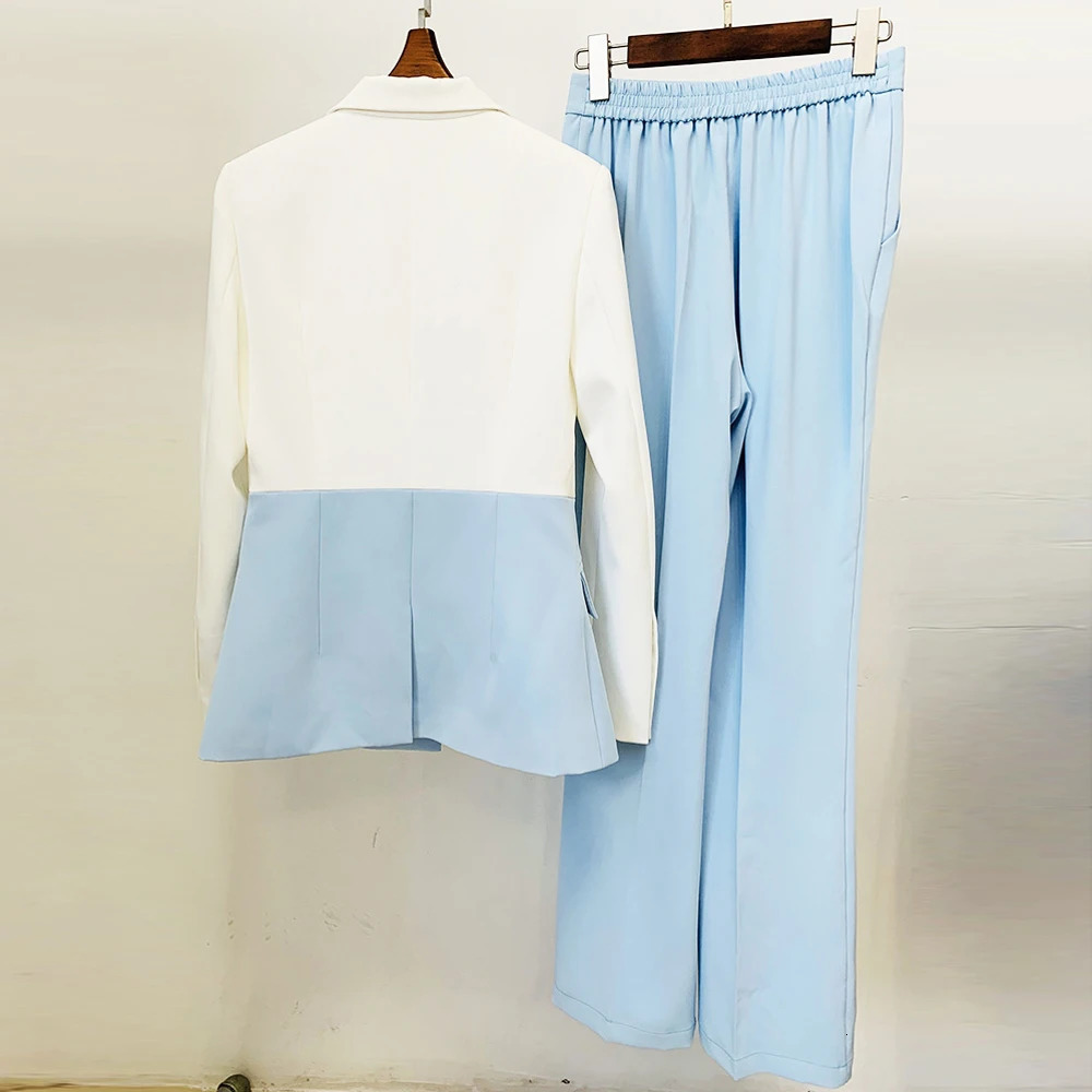 European And American Star Professional Fashion Onebutton Contrast Color Matching Suit Trousers Twopiece Women 250225