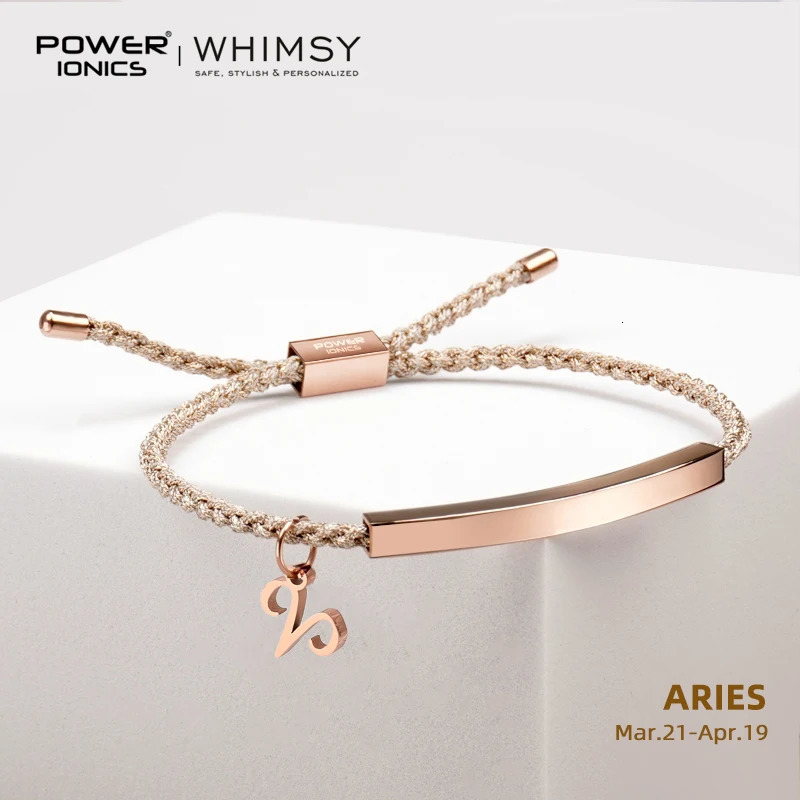 Power Ionics Trend 12 Zodiacs 18K RoseGold Plated Unisex Slim Souvenir Bracelet Free Engrave 250303