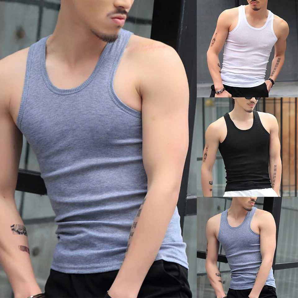 Men Elastic Breathable Sleeveless Tank Tops Undershirt Gym Workout Stringer Fitness T-Shirt Beater Undershirt Casual Mens VestT250318
