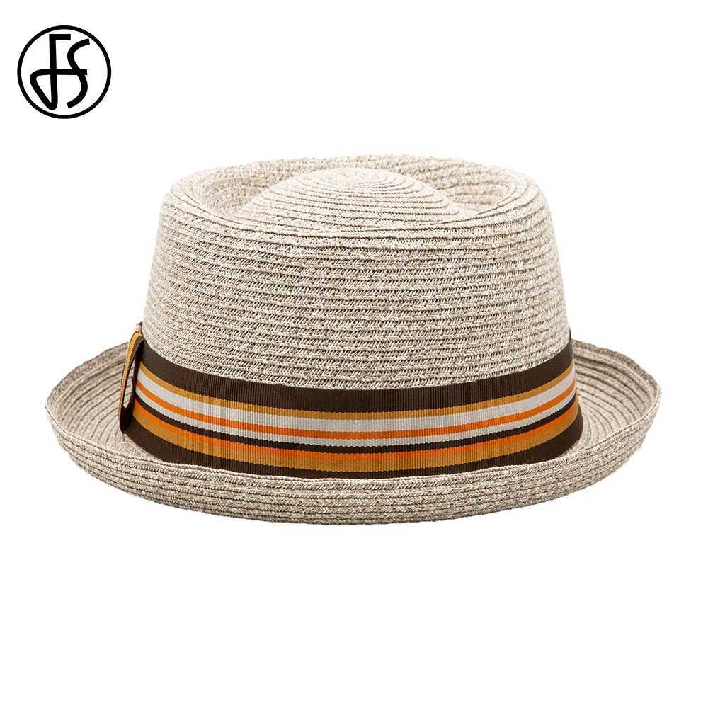 FS Cowboy Jazz Hat Pork Pie Straw Hats For Women Men Unisex Spring Summer Outdoor Sun Protection Gentleman Gangster Panama Cap W250307