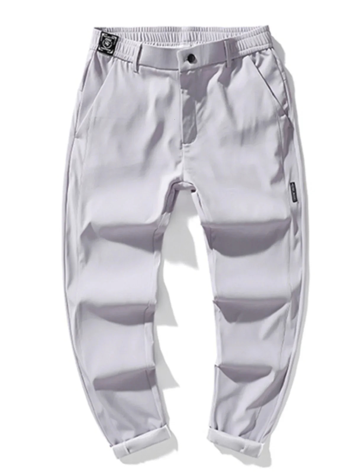 Mens casual pants semi elastic waistband nylon ice silver elastic straight tube light gray business gentleman summer casual y250305