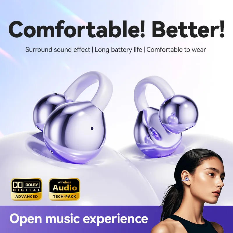 M91 TWS Bluetooth 5.4 Wireless Ear Clip ENC Earbuds Open Ear HiFi Stereo Headphones Touch Control Noise Reduction Earphones HD Call Headet With Mic Fo