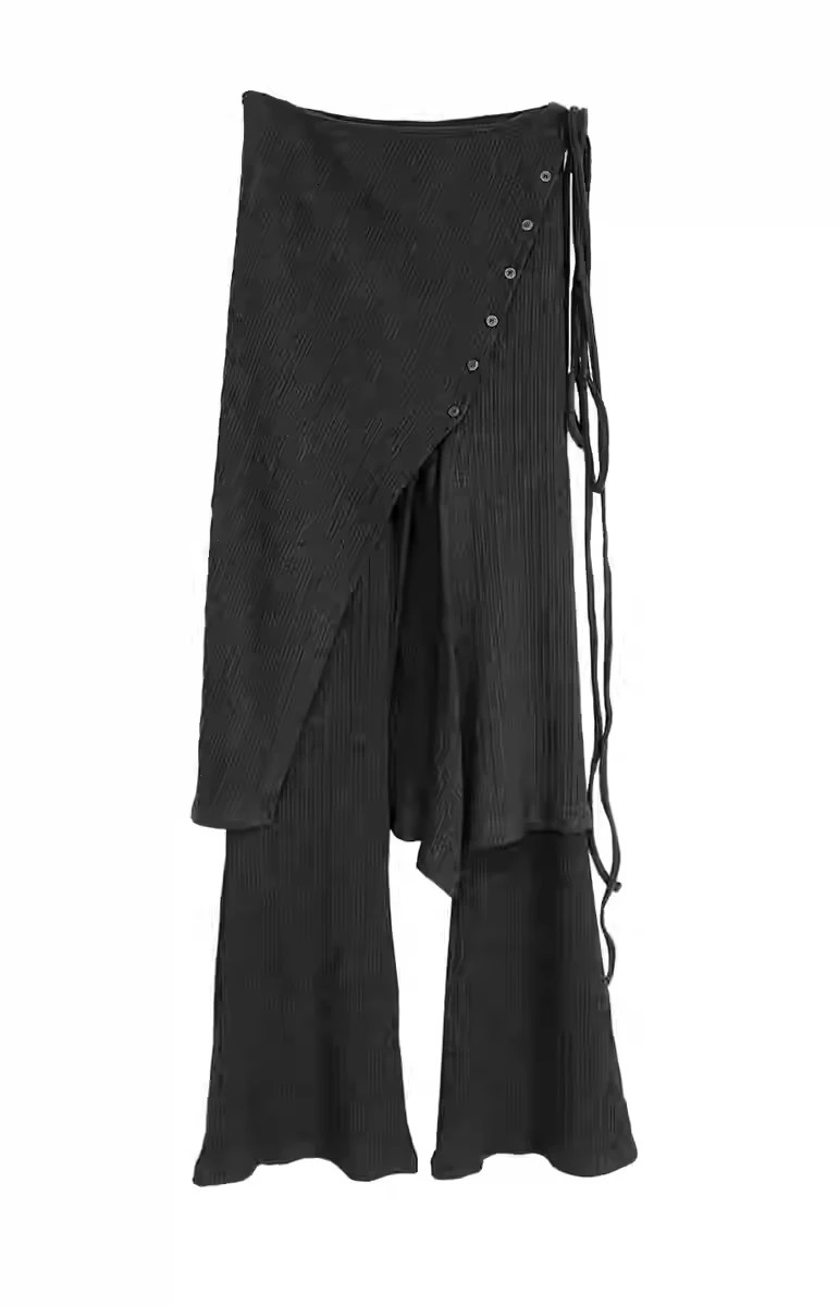 2025 Bottom Fashion Street n Thread Knitted Casual Buckle Split Tie Half body Skirt Pants Two Piece Set Y2k 250225