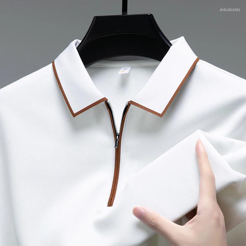Men's Polos Light Luxury Brand Long Sleeved Polo Shirt Autumn Fashion Flip Collar Half Zipper Design Boutique Top Silk Casual T-shirt