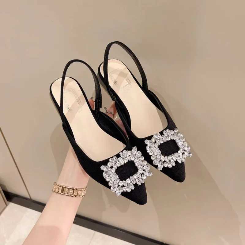 Beige Heeled Sandals Clear Shoes 2024 Wens Black Rhine Medium Pointed Closed New Spring Gladiator Block Girls Y250307