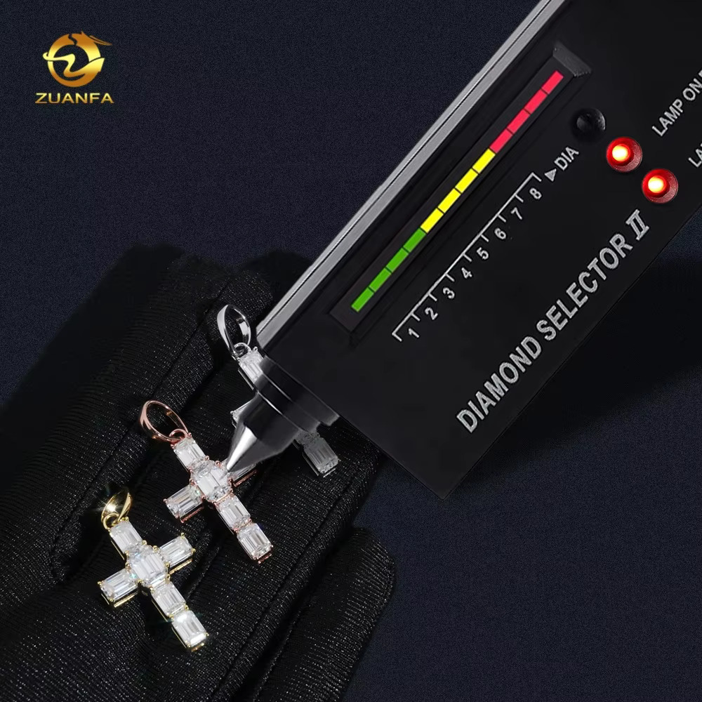 New Arrivals Emerald Cut Hip Hop Style 925 Sterling Silver Tennis Cross VVS Moissanite Pendants