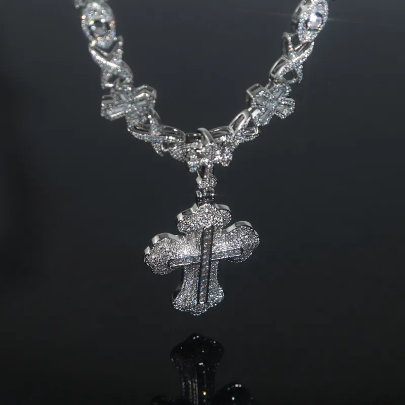 Mens Jewelry: Iced Out Eye Cross Pendant with Moissanite Cuban Chain Necklace - Statement Jewelry for Men