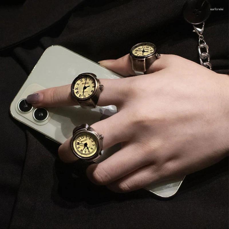 Cluster Rings RetroGem Vintage Copper Color Roman Dial Watch Fashion Finger Accessories Alloy Shell Quartz Men&Women Jewelry Gift