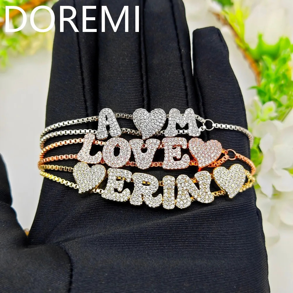 DOREMI A-Z Alphabet Letter Bubble Cz Name Slider Letters DIY Custom Name Letters Slide Heart Charms Slide Bracelet 250303