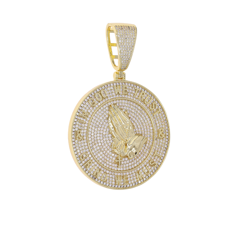 New arrived hip hop pendant with full cz paved gold plated punk styles letter in god we trust charm with rope chain necklace for men boy pray jewelry 