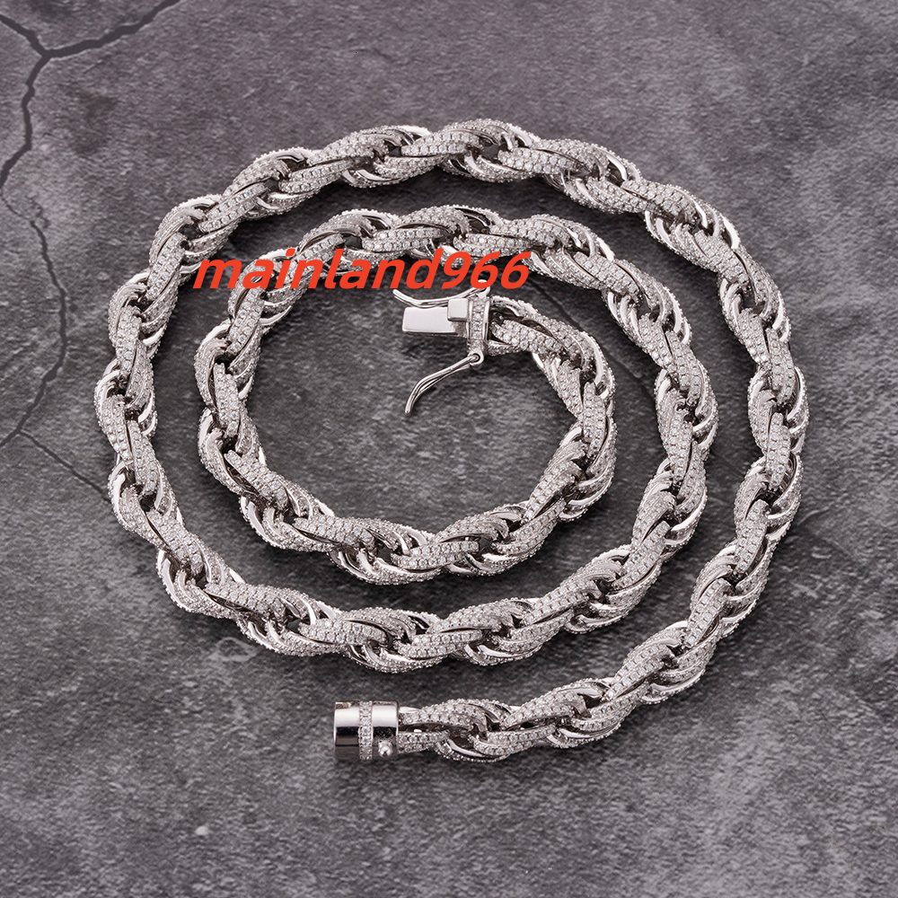 Customized Bulk Size 6mm 8mm 10mm Iced Out Cz Moissanite Rope Chain 925 Sterling Silver HipHop Jewelry Moissanite Cuban Necklace