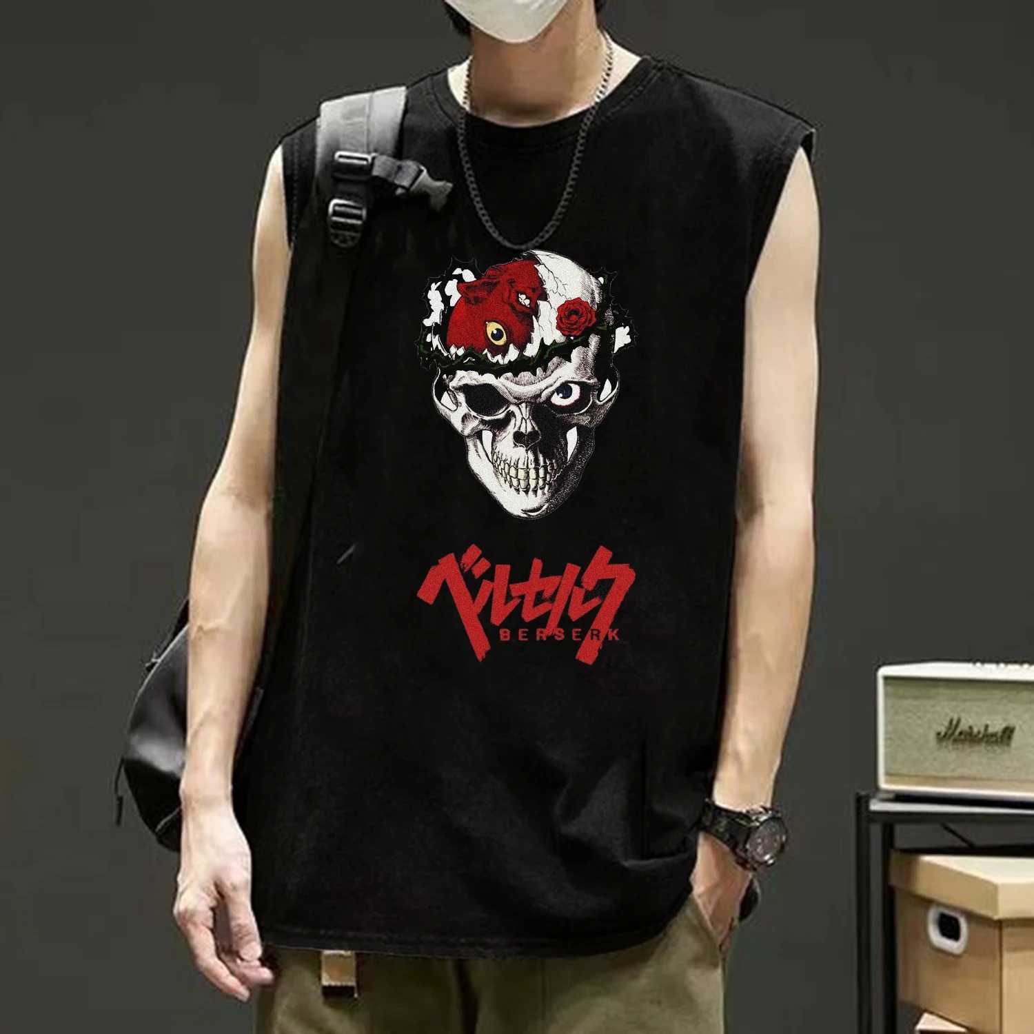 Anime Berserk Guts Acid Men Sleeveless Tshirt Retro Vintage Washed Graphic Tees Harajuku Cotton Casual Tank Tops UnisexT250318