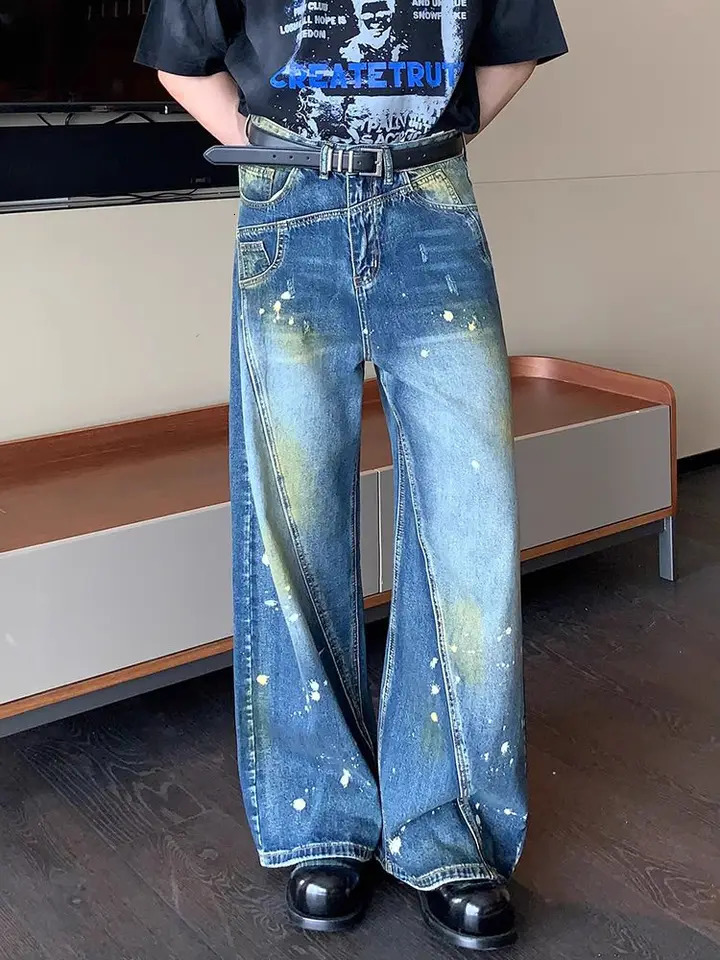 American mens fashionable personalized patchwork jeans for spring summer autumn and winter suitable for couples with loose retro casual pants y2k 2503