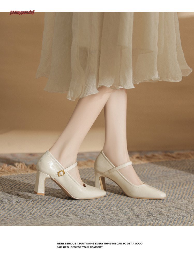 Sheepskin~French Black High Heels 2025 Spring Strap Commuter Coarse Heel Mary Jane Single Shoes #ddmypanda